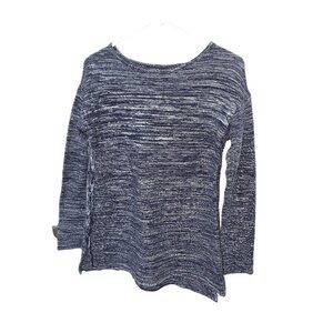 Ellen Tracy Sweater Navy Blue White Womens Size Large Marled Knit Pullover